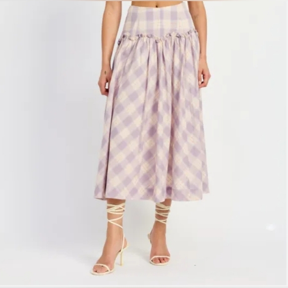 Anthropologie En Saison Light Purple Plaid Midi Skirt - Picture 2 of 5